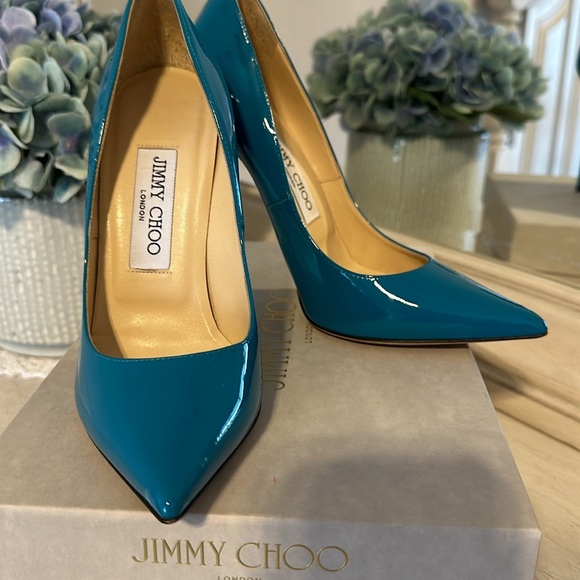 Jimmy Choo Anouk turquoise patent stilettos size 36.5 - Picture 4 of 10